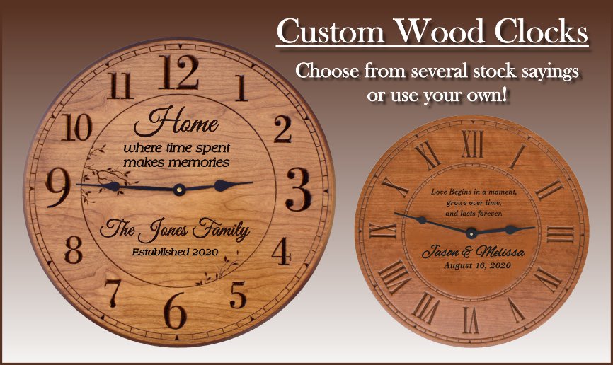 Custom 12 in. and 17 in. Round Wood Clocks