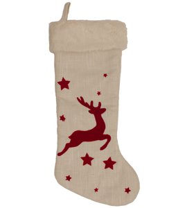 Faux Jute Reindeer Christmas Stocking