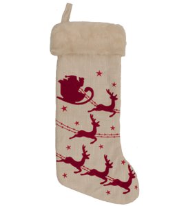 Faux Jute Santa Sleigh Christmas Stocking