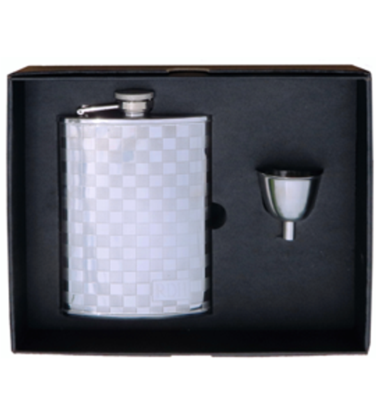 Personalized 8 oz. Checkered Flask Gift Box Set